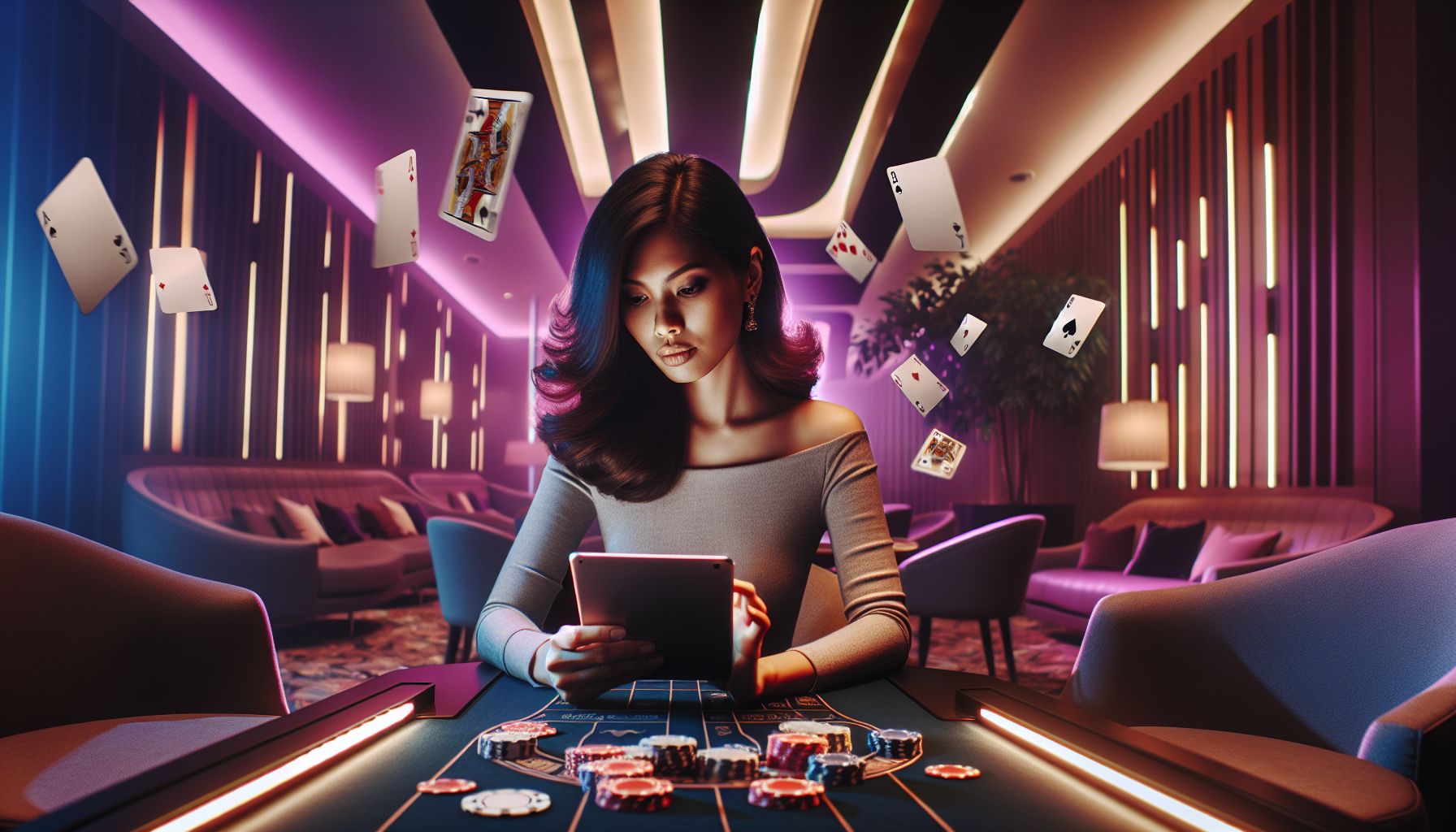 Focused mobile gamer in a neon-lit setting with premium casino visuals and dynamic bd9 themed graphics